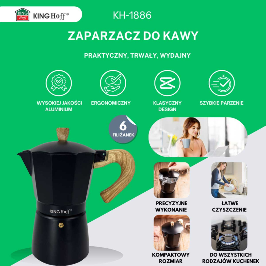 KAWIARKA ZAPARZACZ DO KAWY 300ml KINGHOFF KH-1886 INDUKCJA